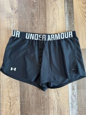 Under Armour Black Performance Shorts with White Logo and Branded Waistband